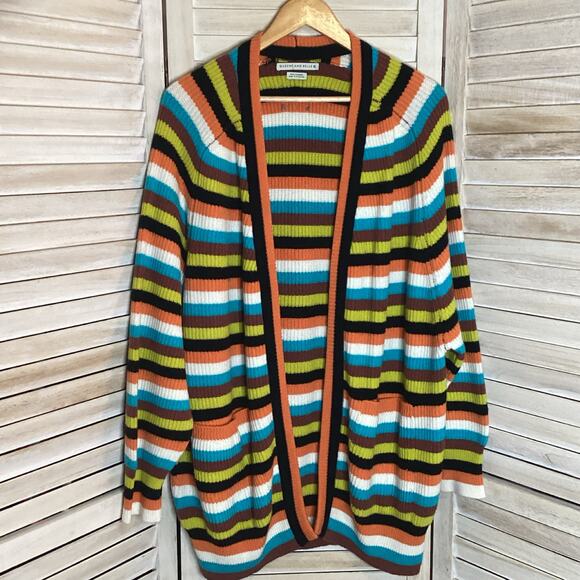 Queene And Belle 100% Cashmere Scotland Striped Oversized Open Cardigan - Picture 1 of 11